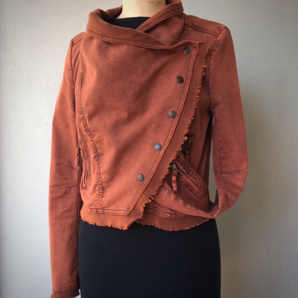 Free People Jacket Size-XS Draped Moto Orange EUC - Picture 3 of 8